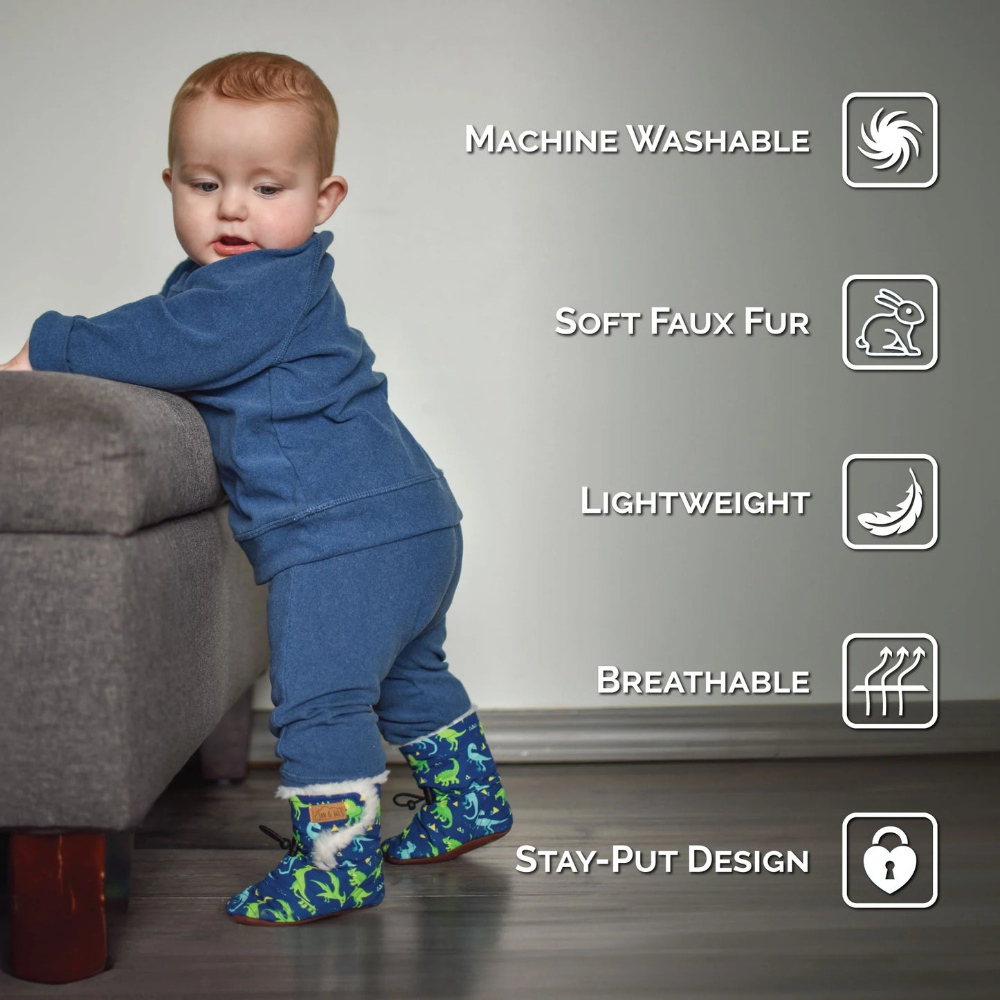 Jan + Jul - Stay Put Winter Baby Booties - Space Dinos