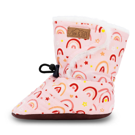 Jan + Jul - Stay Put Winter Baby Booties - Pink Rainbow