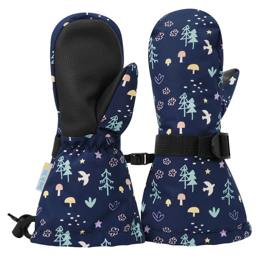 Jan + Jul - Toasty-Dry Waterproof Snow Mittens - Navy Forest