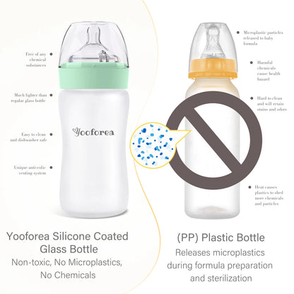YOOFOREA - Silicone Coated Glass Baby Bottle 2-Pack Nursing