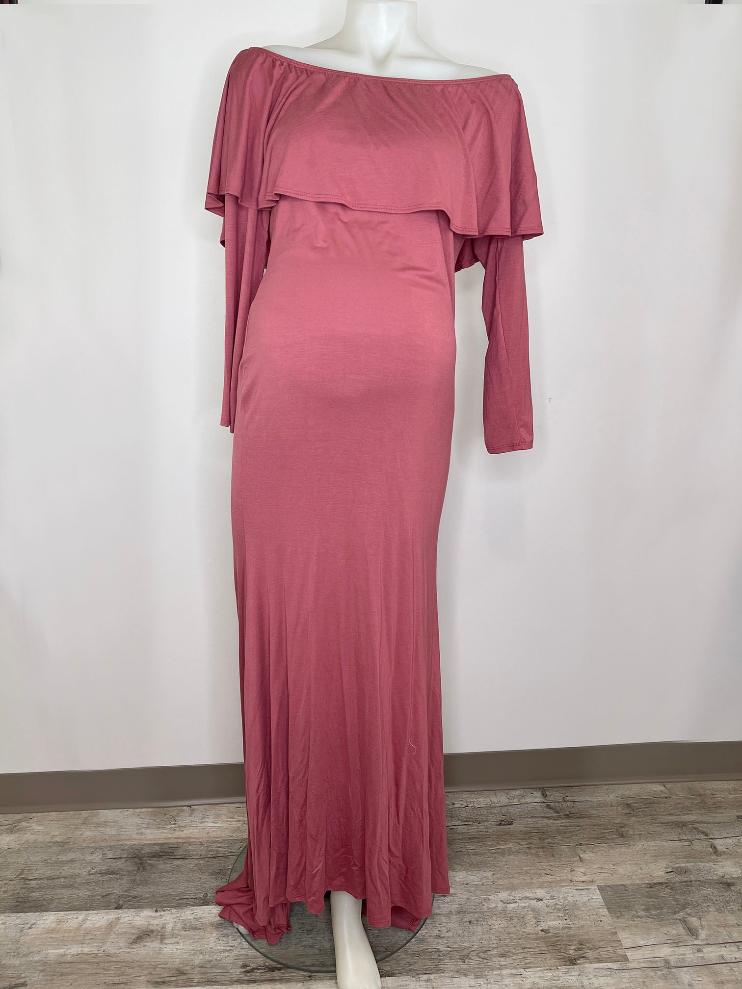 Bump Shoot - Dark Mauve Off Shoulder Ruffle Maternity Photoshoot Gown/Dress (7206084804786)