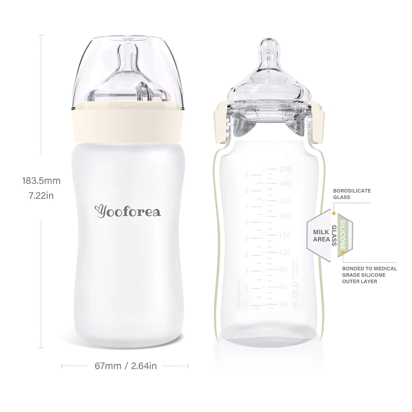 YOOFOREA - Silicone Coated Glass Baby Bottle Nursing