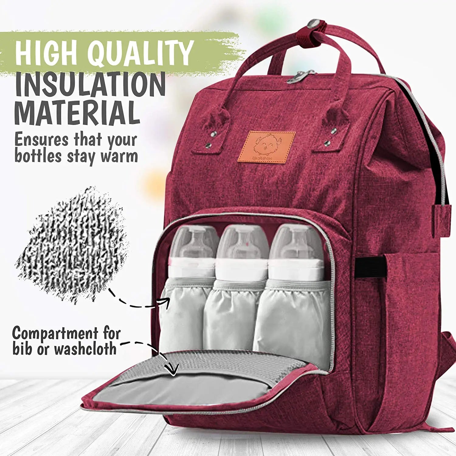 KeaBabies Original Diaper Bag Backpack Wine Red (7378801066162)