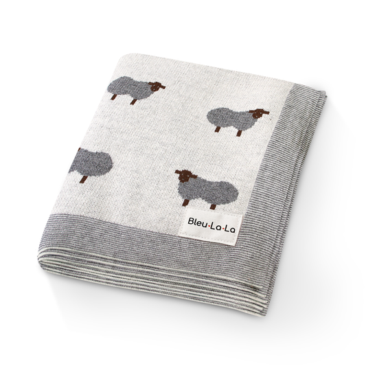 Bleu La La - 100% Luxury Cotton Swaddle Receiving Baby Blanket - Sheep: Ivory