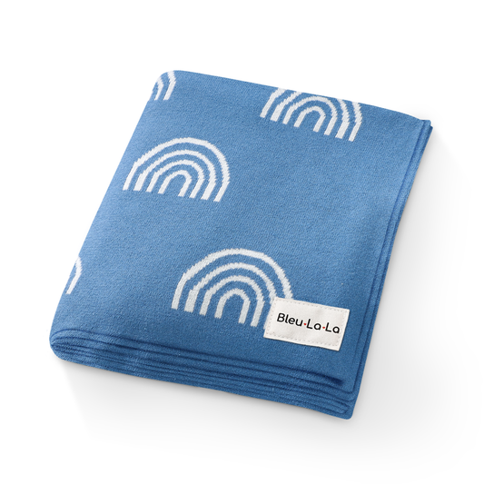 Bleu La La - 100% Luxury Cotton Swaddle Receiving Baby Blanket - Rainbow: Blue