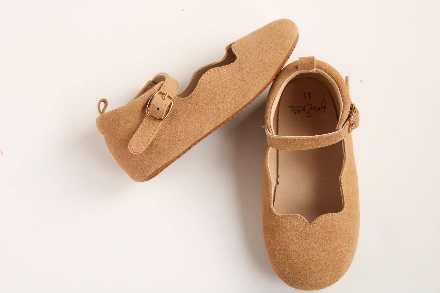 Beige Suede Scalloped Flats (7196838690994)